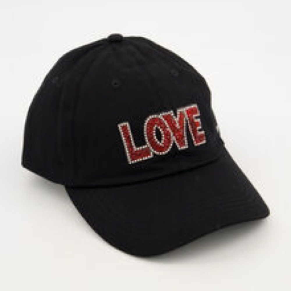 NWT Black Steve Madden Black Cap with White and Red Gems